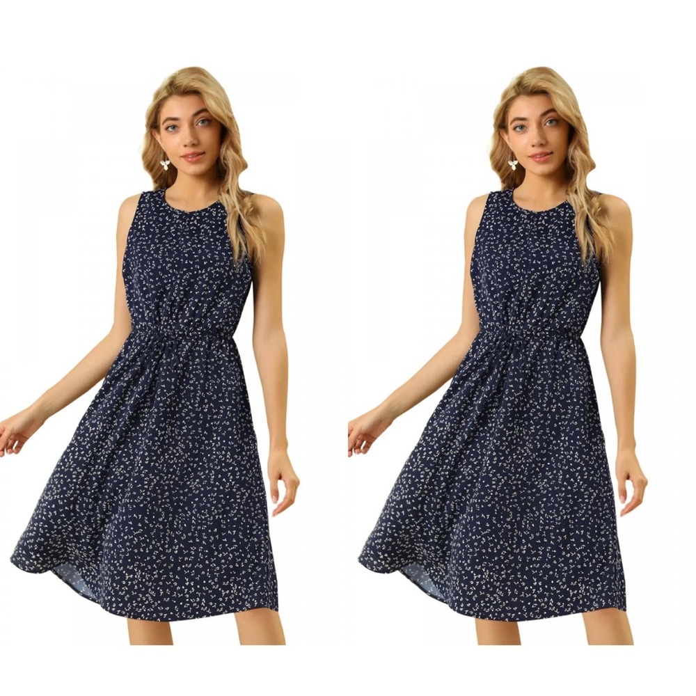 French Grey Blue Sundress Sleeveless V-Neck Mini